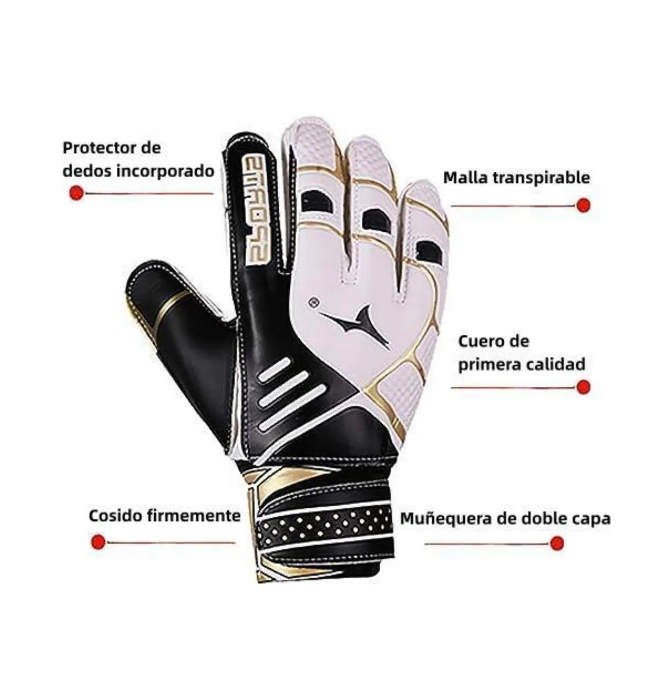 Foto 3 pulgar | Guantes De Portero Fútbol Antideslizante Talla 9 Blancos Con Dorado