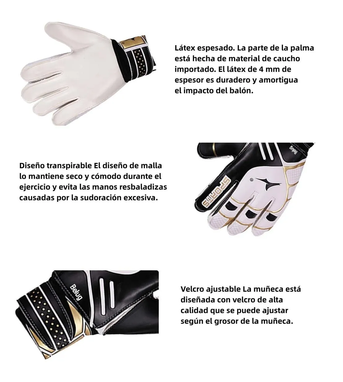 Foto 4 pulgar | Guantes De Portero Fútbol Antideslizante Talla 9 Blancos Con Dorado