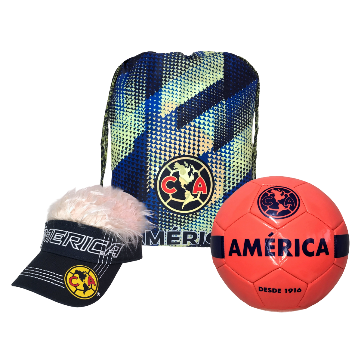 Foto 2 pulgar | Kit Morral Balón No. 05 y Visera con Pelo Club América Plateado