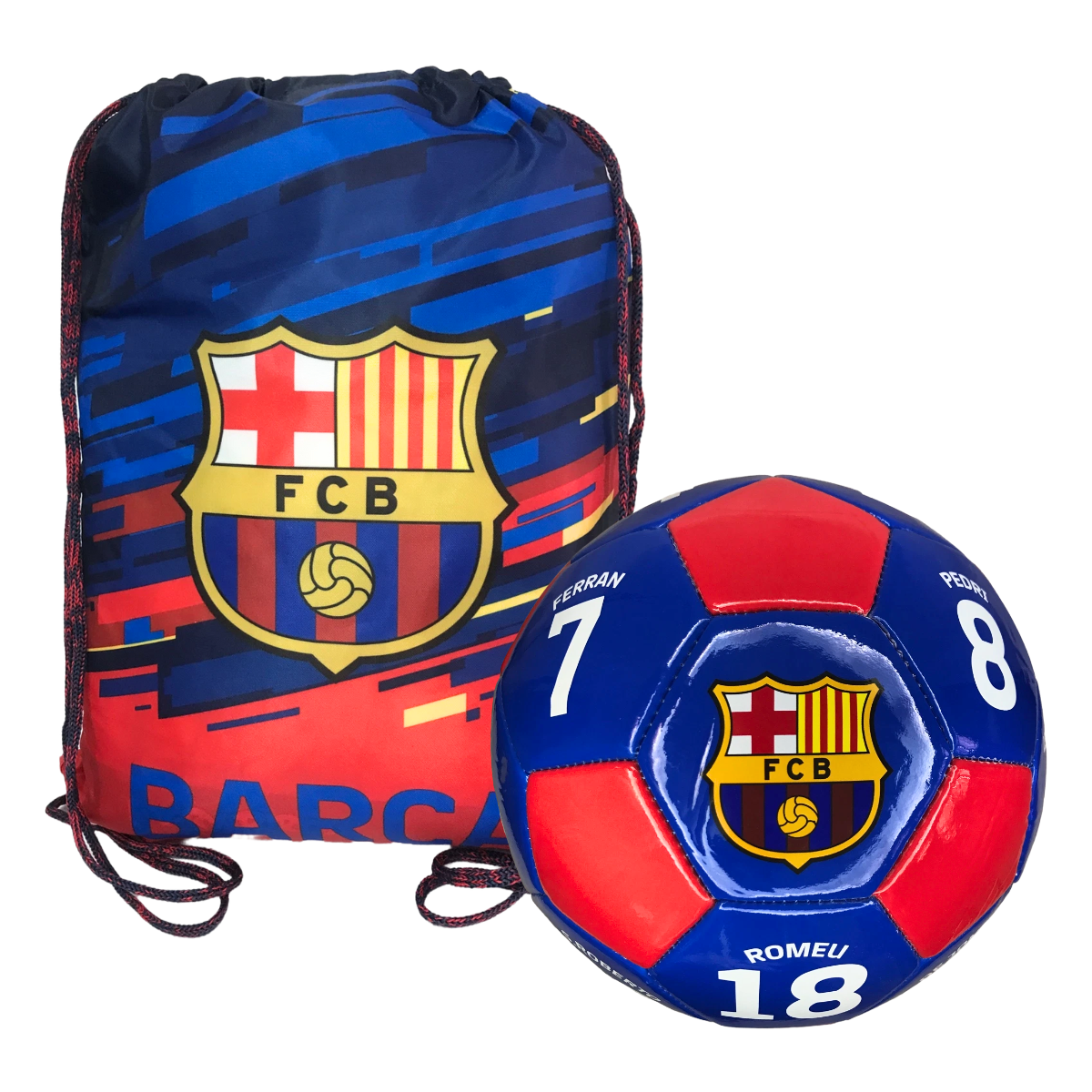 Kit Balón De Futbol Del Barcelona No.5 Y Morral Azul Números