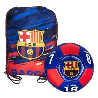 Foto 1 | Kit Balón De Futbol Del Barcelona No.5 Y Morral Azul Números