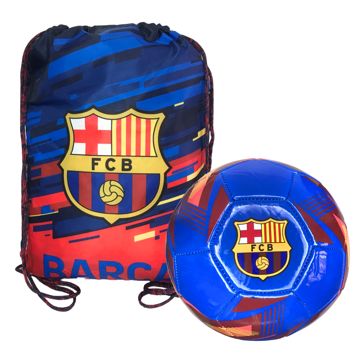 Kit Balón De Futbol Del Barcelona No.5 Y Morral Azul Picos