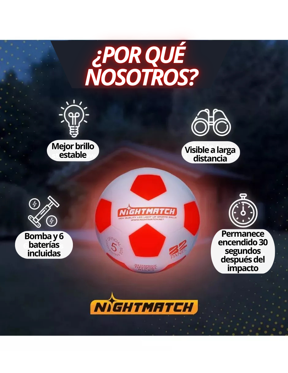 Balón de Futbol Nightmatch Con Luz Led Premium 5 con bomba