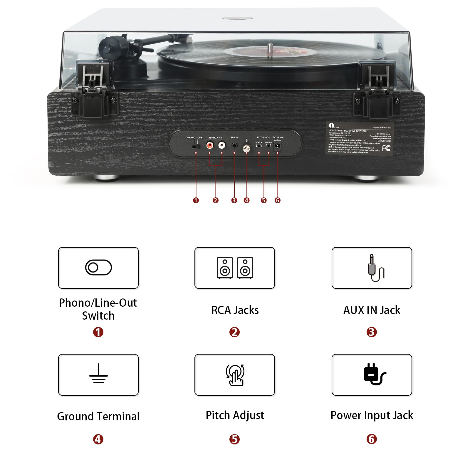 Foto 7 | Reproductor De Discos Multifunción 1byone De Alta Fidelidad Con Altavoces - Venta Internacional.