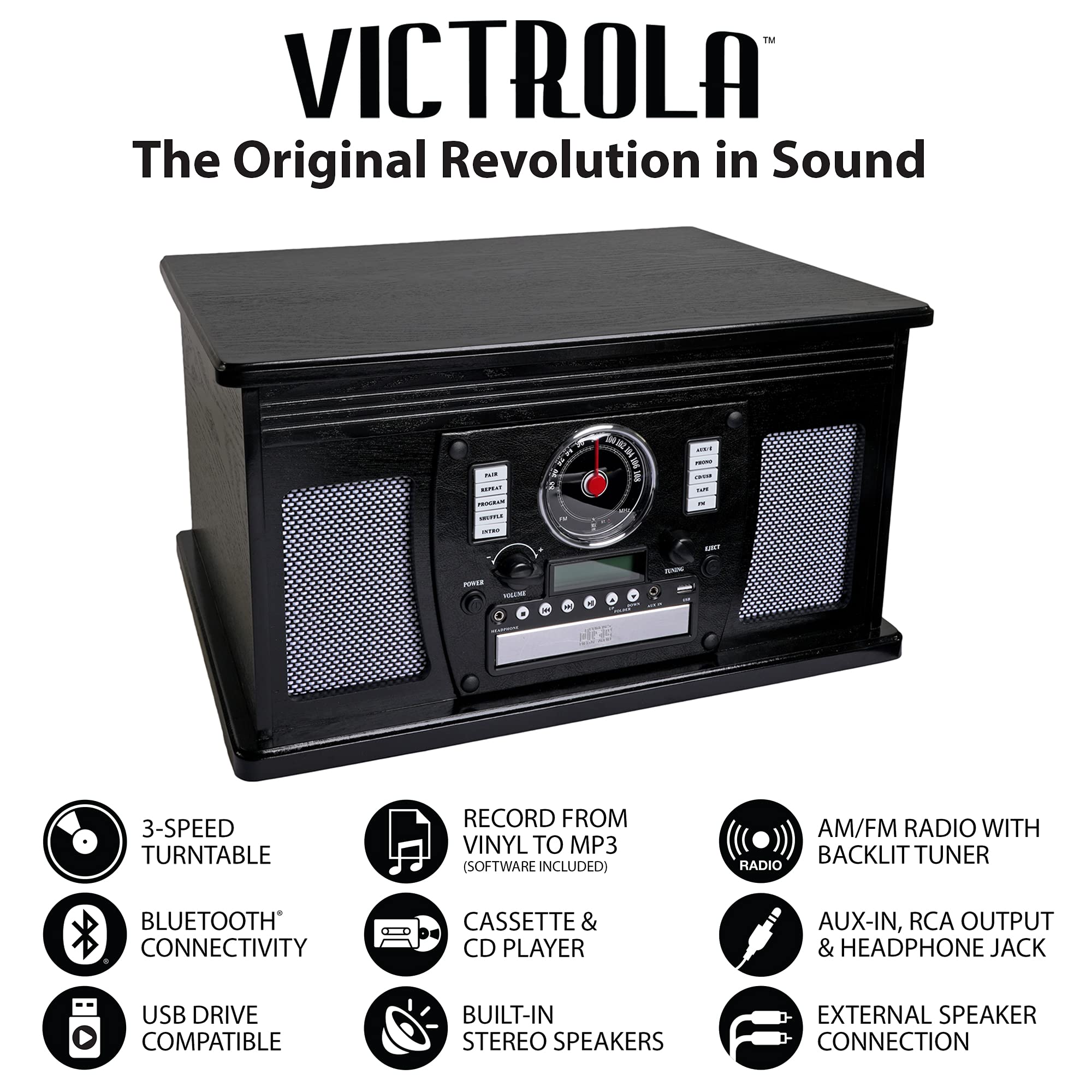 Foto 4 | Tocadiscos Victrola 8 En 1 Bluetooth Con Altavoces De Caoba - Venta Internacional.