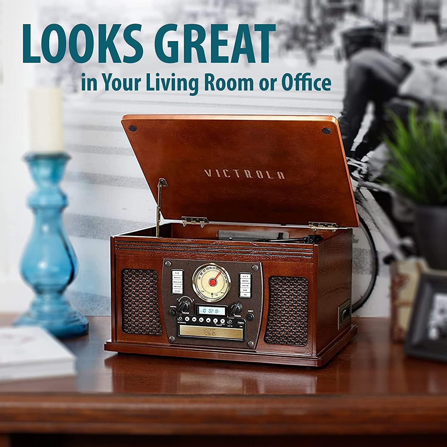 Foto 5 | Tocadiscos Victrola 8 En 1 Bluetooth Con Altavoces De Caoba - Venta Internacional.