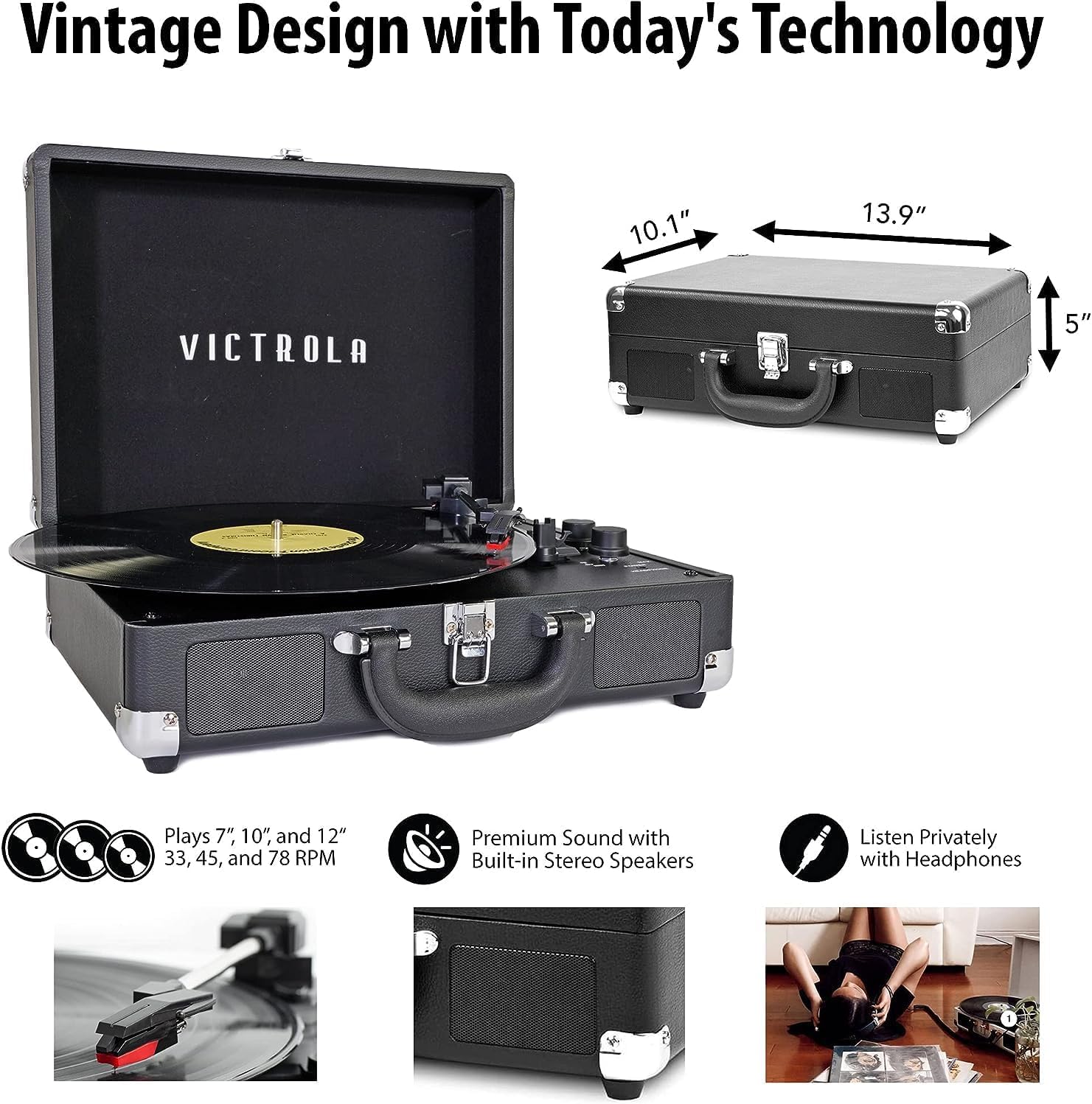 Foto 4 | Tocadiscos Victrola Vintage De 3 Velocidades Bluetooth Vsc-550bt-tdy - Venta Internacional.