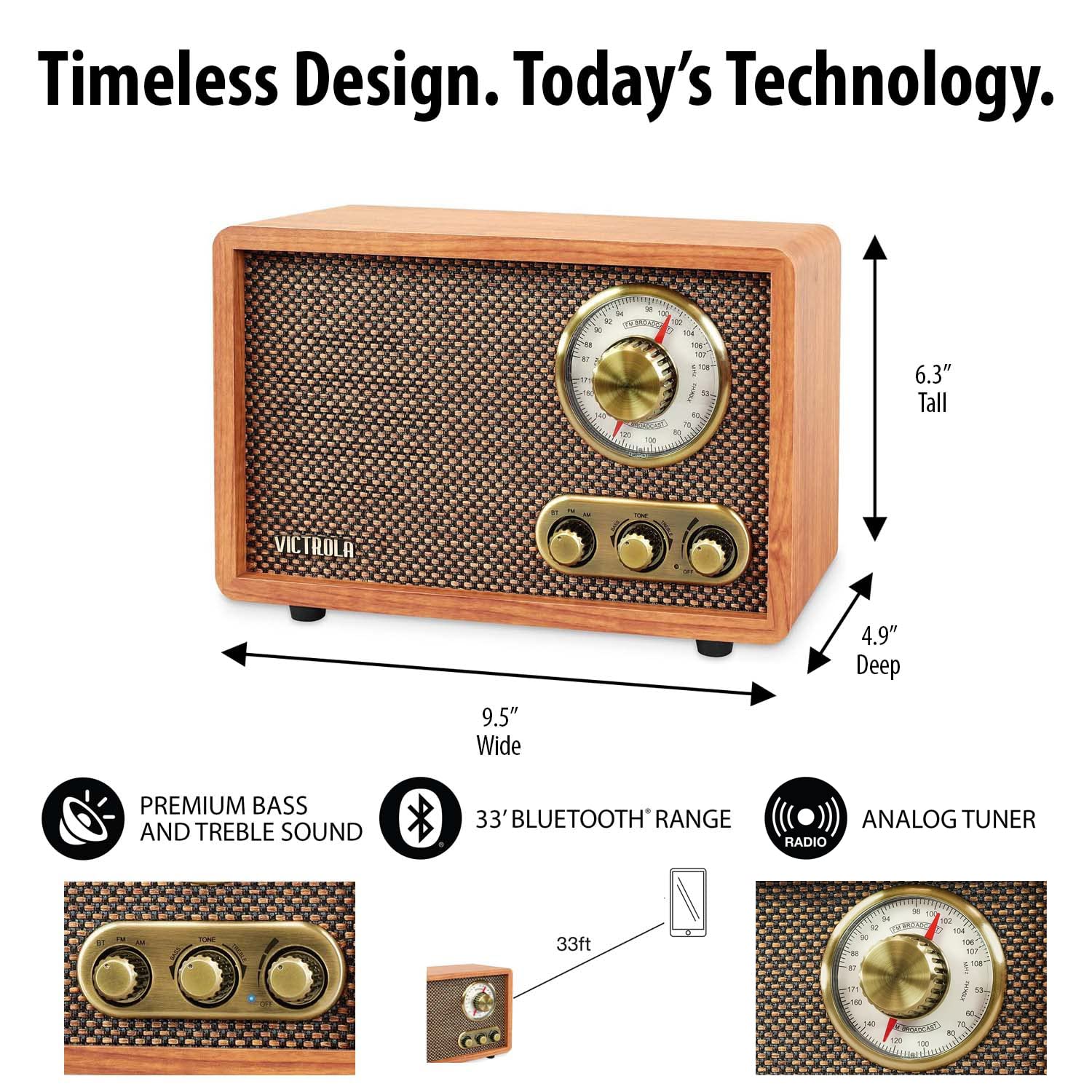 Foto 5 | Radio Bluetooth Victrola Retro Wood Con Altavoz De Nogal - Venta Internacional.