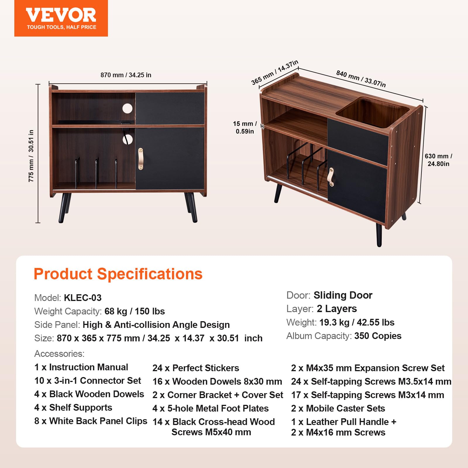 Foto 7 | Soporte Para Tocadiscos Vevor Con Toma De Corriente Para 350 Álbumes - Venta Internacional.