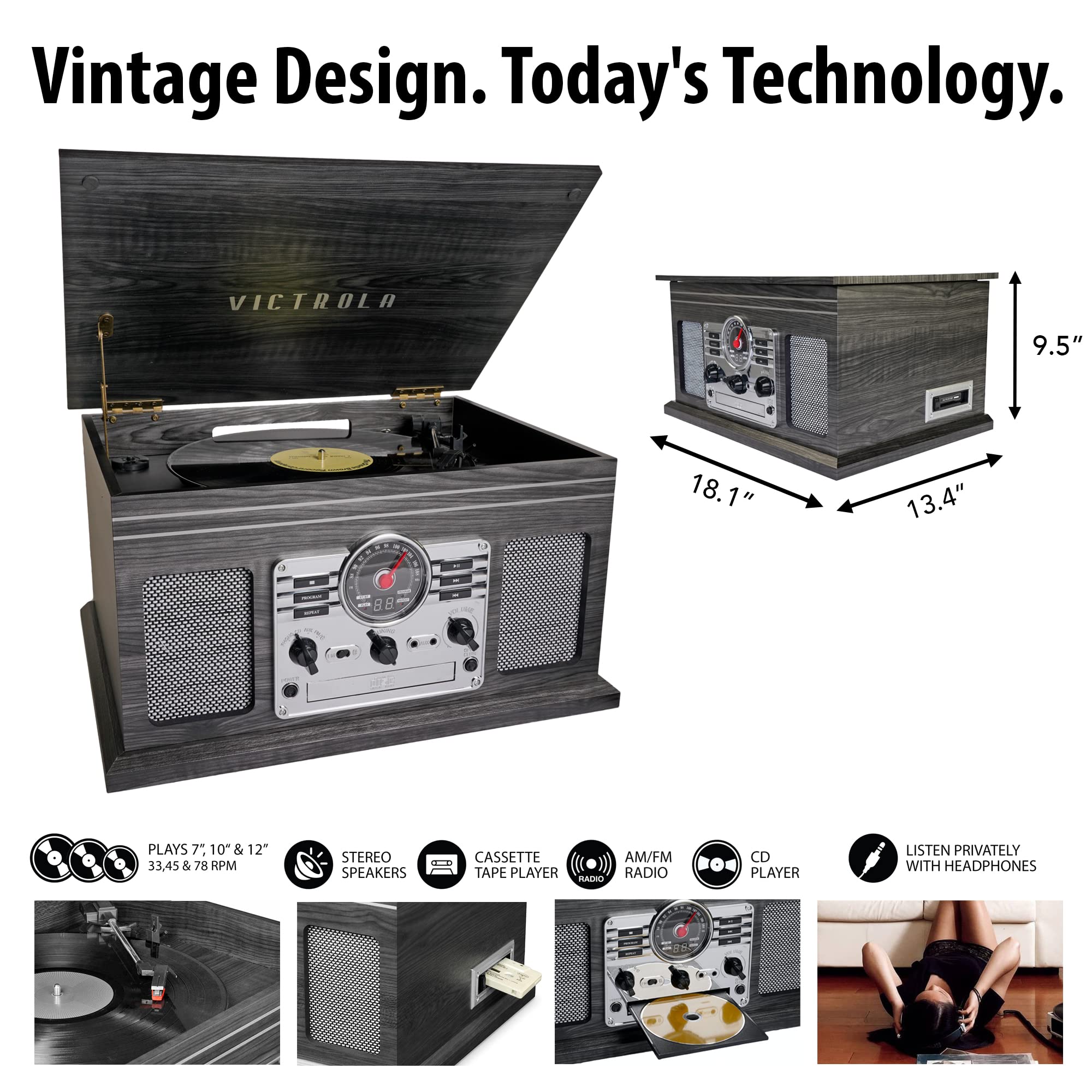Foto 4 | Tocadiscos Bluetooth Victrola Nostalgic 6 En 1 Grey Wood - Venta Internacional.