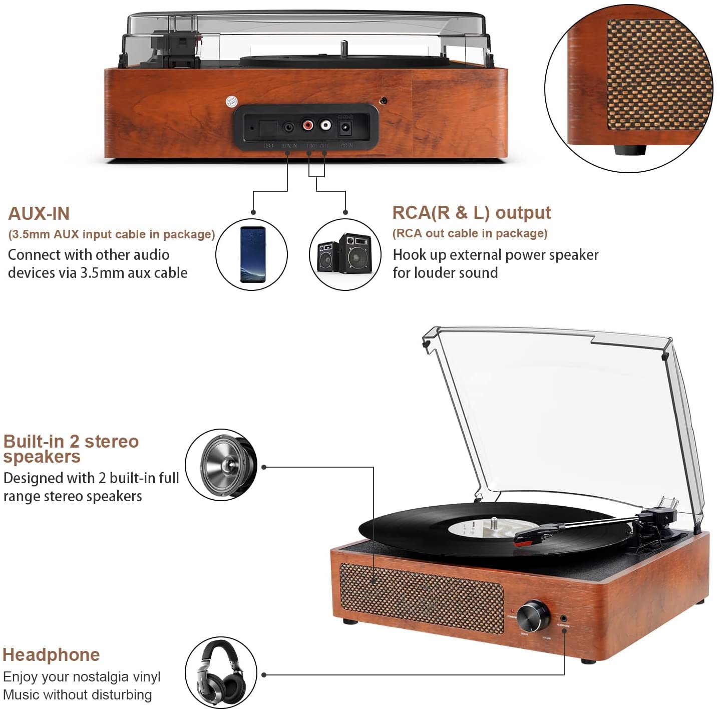 Foto 4 pulgar | Reproductor De Discos De Vinilo Con Tocadiscos Bluetooth Kedok Con Altavoces - Venta Internacional.