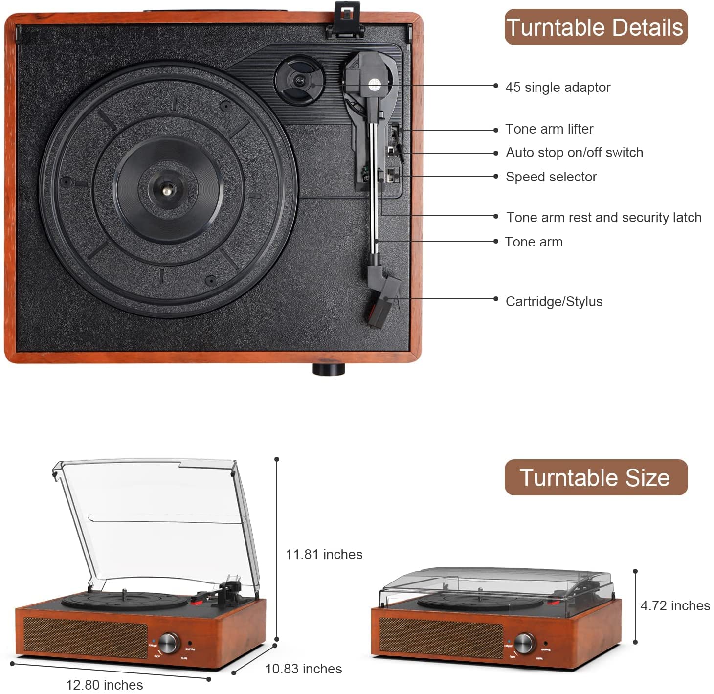 Foto 6 pulgar | Reproductor De Discos De Vinilo Con Tocadiscos Bluetooth Kedok Con Altavoces - Venta Internacional.