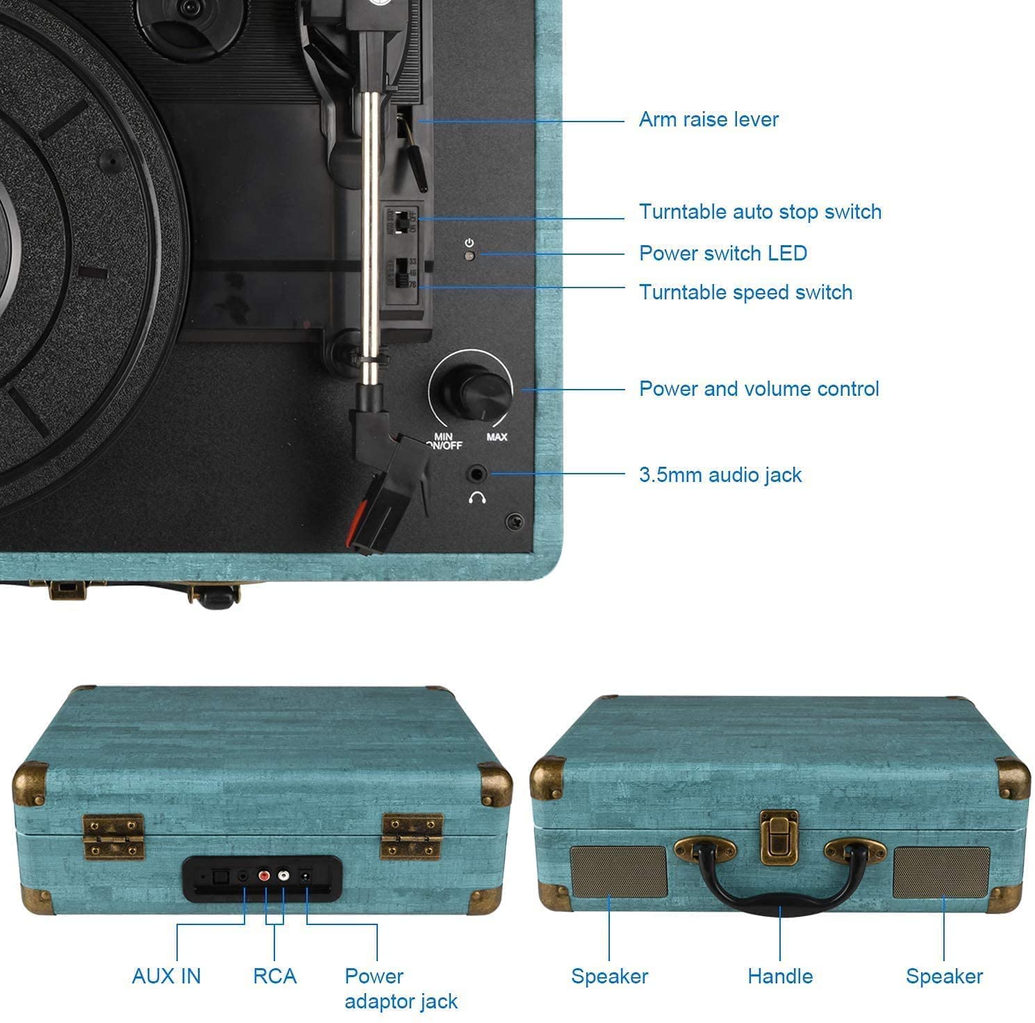 Foto 5 pulgar | Tocadiscos Record Player Kedok Vintage De Vinilo Bluetooth De 3 Velocidades - Venta Internacional.