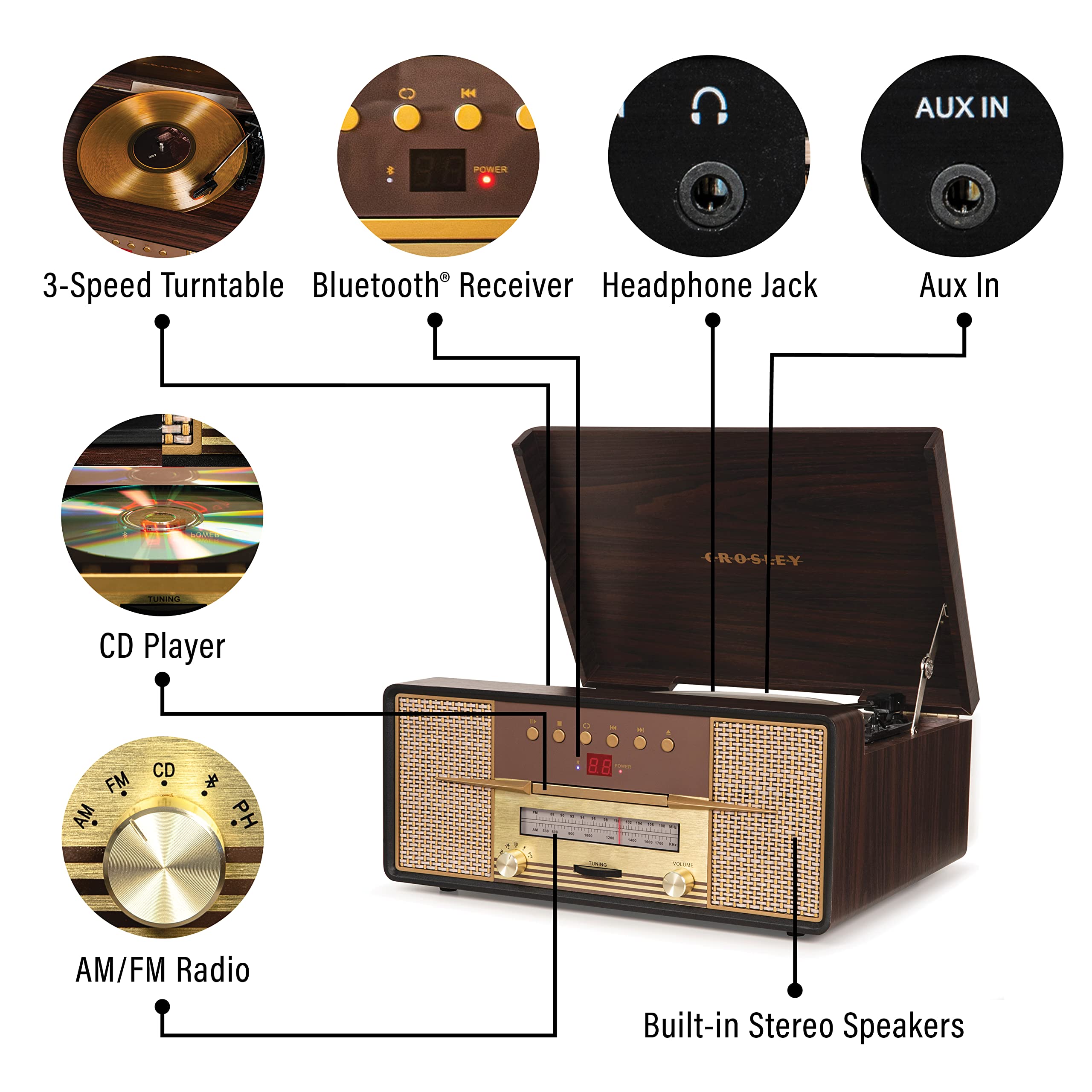 Foto 4 pulgar | Tocadiscos Crosley Cr7016a-ma Rhapsody De 3 Velocidades Con Bluetooth - Venta Internacional.