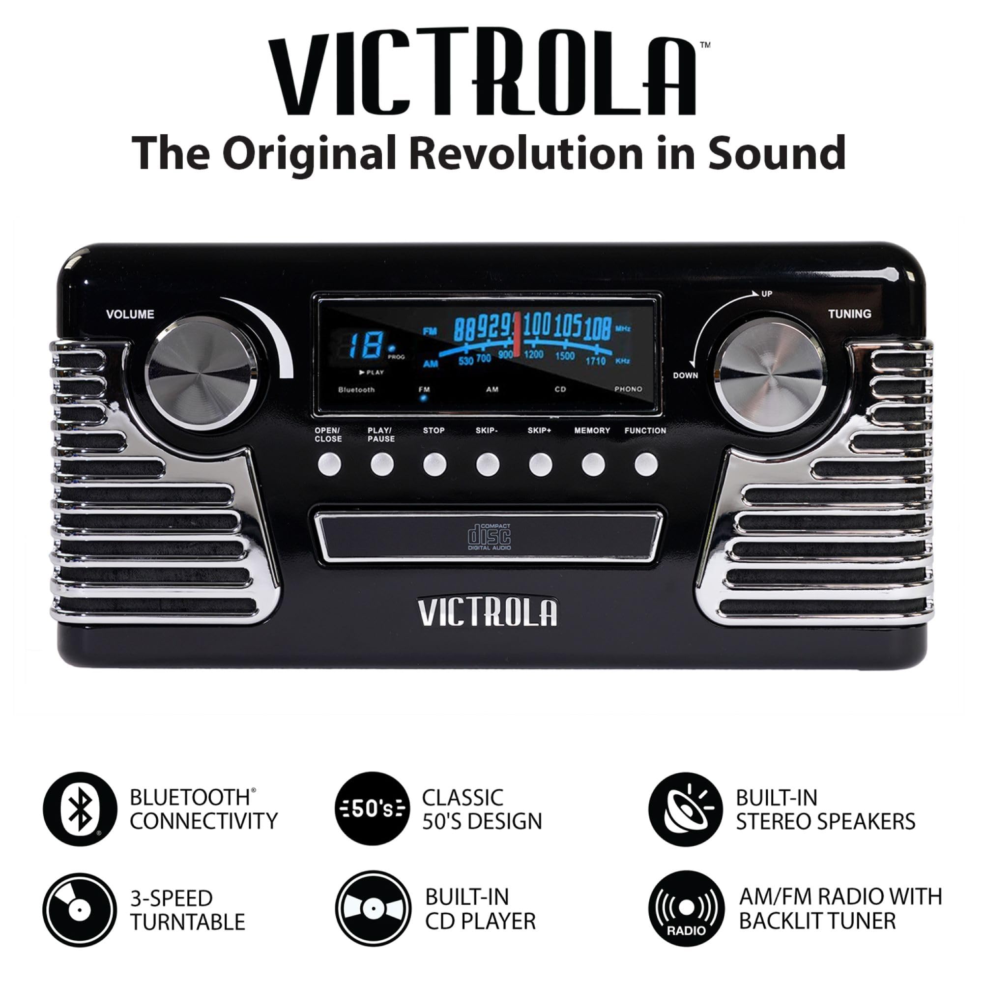 Foto 4 pulgar | Tocadiscos Bluetooth Victrola 50's Retro Con Altavoces Negro - Venta Internacional.