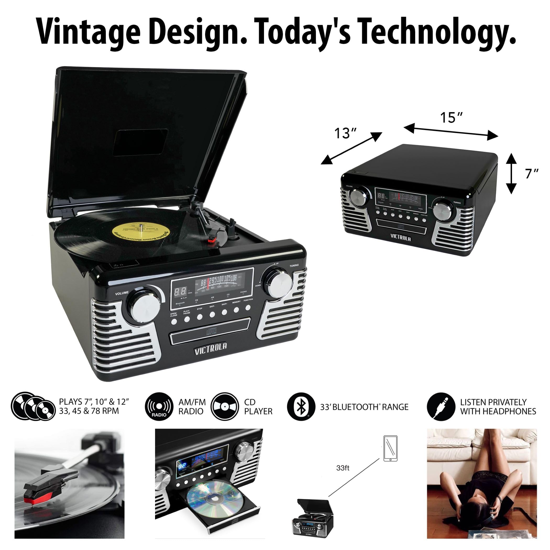 Foto 5 pulgar | Tocadiscos Bluetooth Victrola 50's Retro Con Altavoces Negro - Venta Internacional.