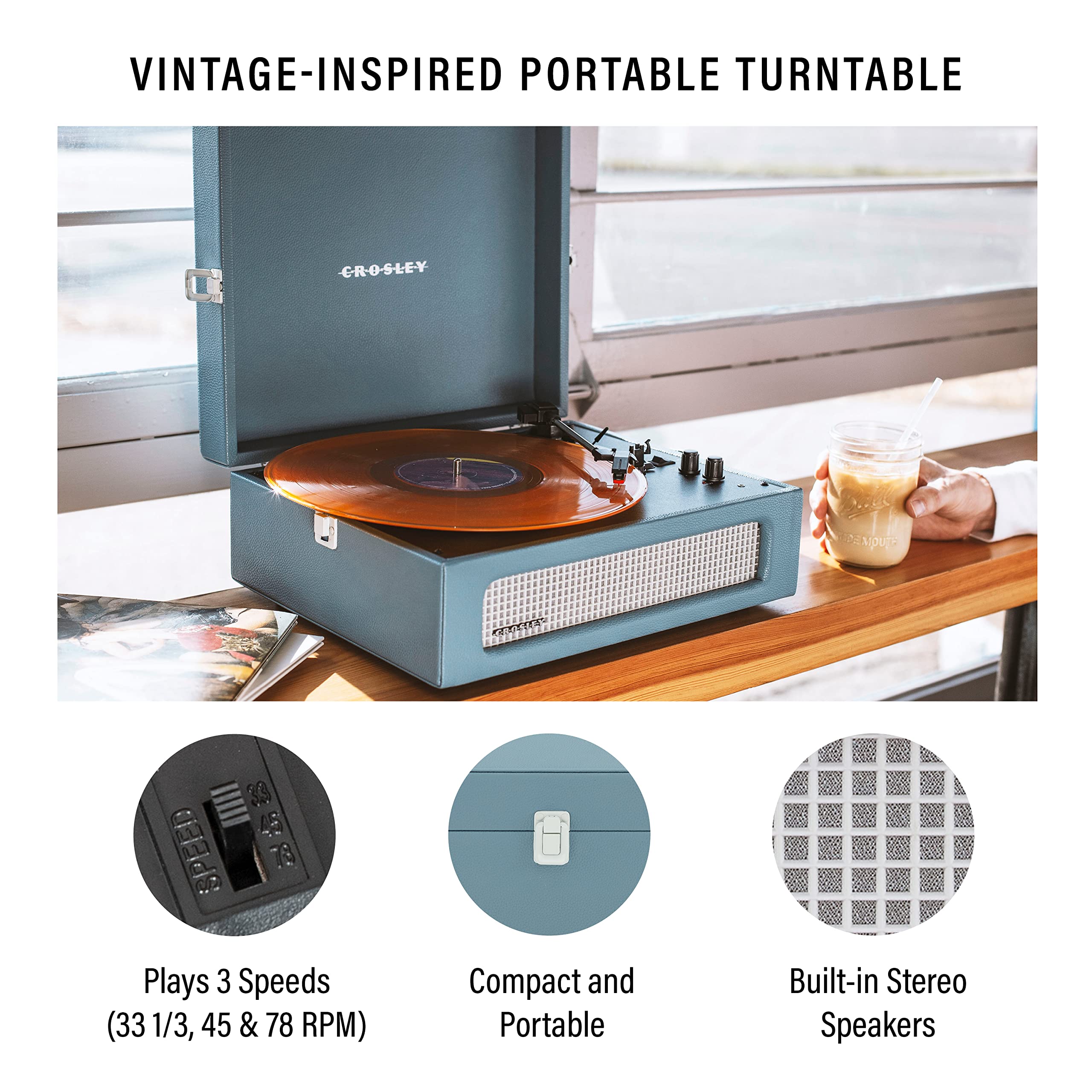 Foto 2 | Tocadiscos Portátil De Vinilo Crosley Cr8017b-wb - Venta Internacional.