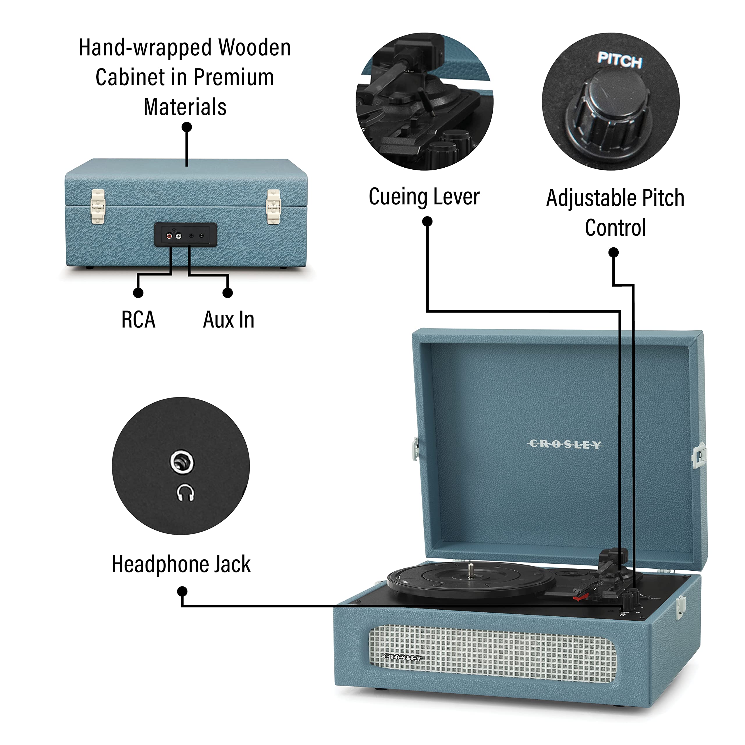 Foto 3 | Tocadiscos Portátil De Vinilo Crosley Cr8017b-wb - Venta Internacional.