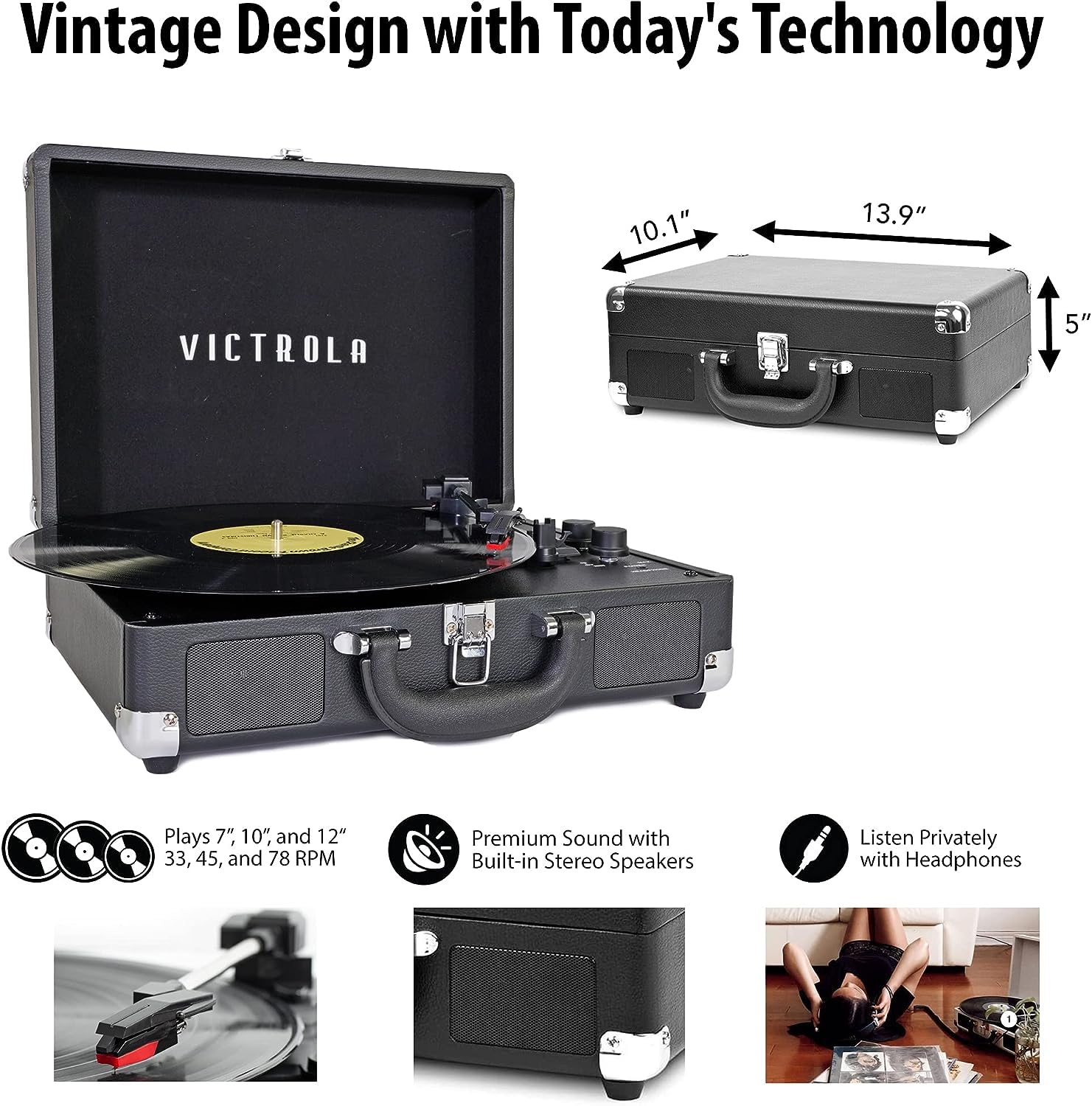 Foto 5 | Tocadiscos Victrola Vintage De 3 Velocidades Bluetooth Vsc-550bt-brg - Venta Internacional.