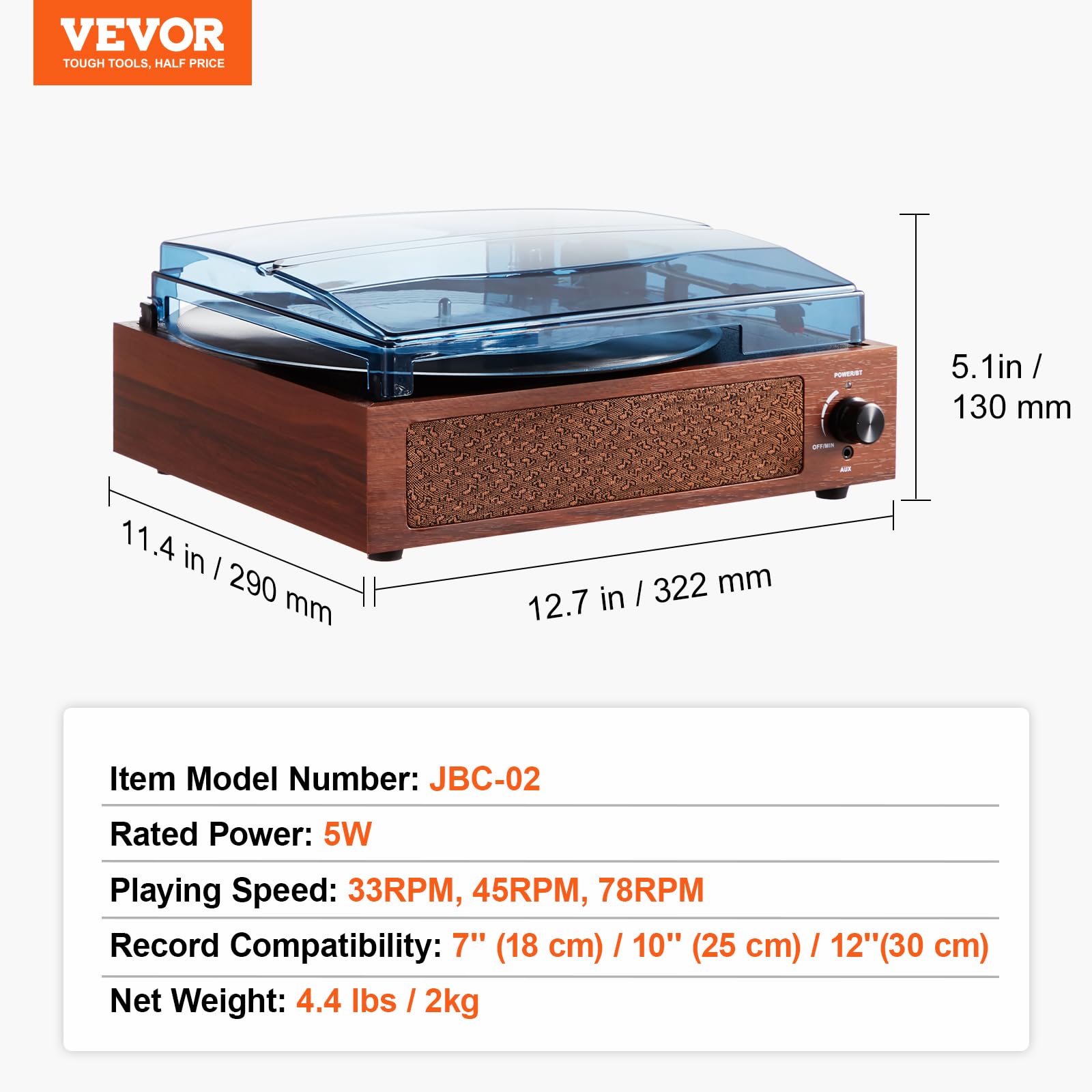 Foto 8 pulgar | Tocadiscos De Vinilo Vevor Con Altavoz Bluetooth De 5 W 33/45/78 Rpm - Venta Internacional.