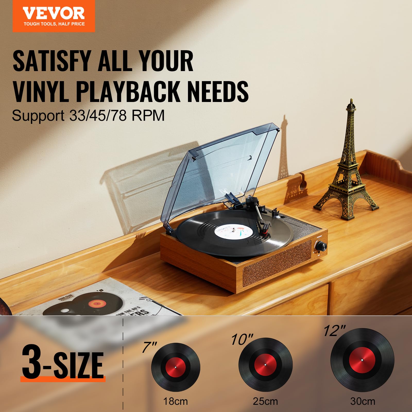 Foto 3 pulgar | Tocadiscos De Vinilo Vevor Con Altavoz De 3 W, Bluetooth De 3 Velocidades - Venta Internacional.