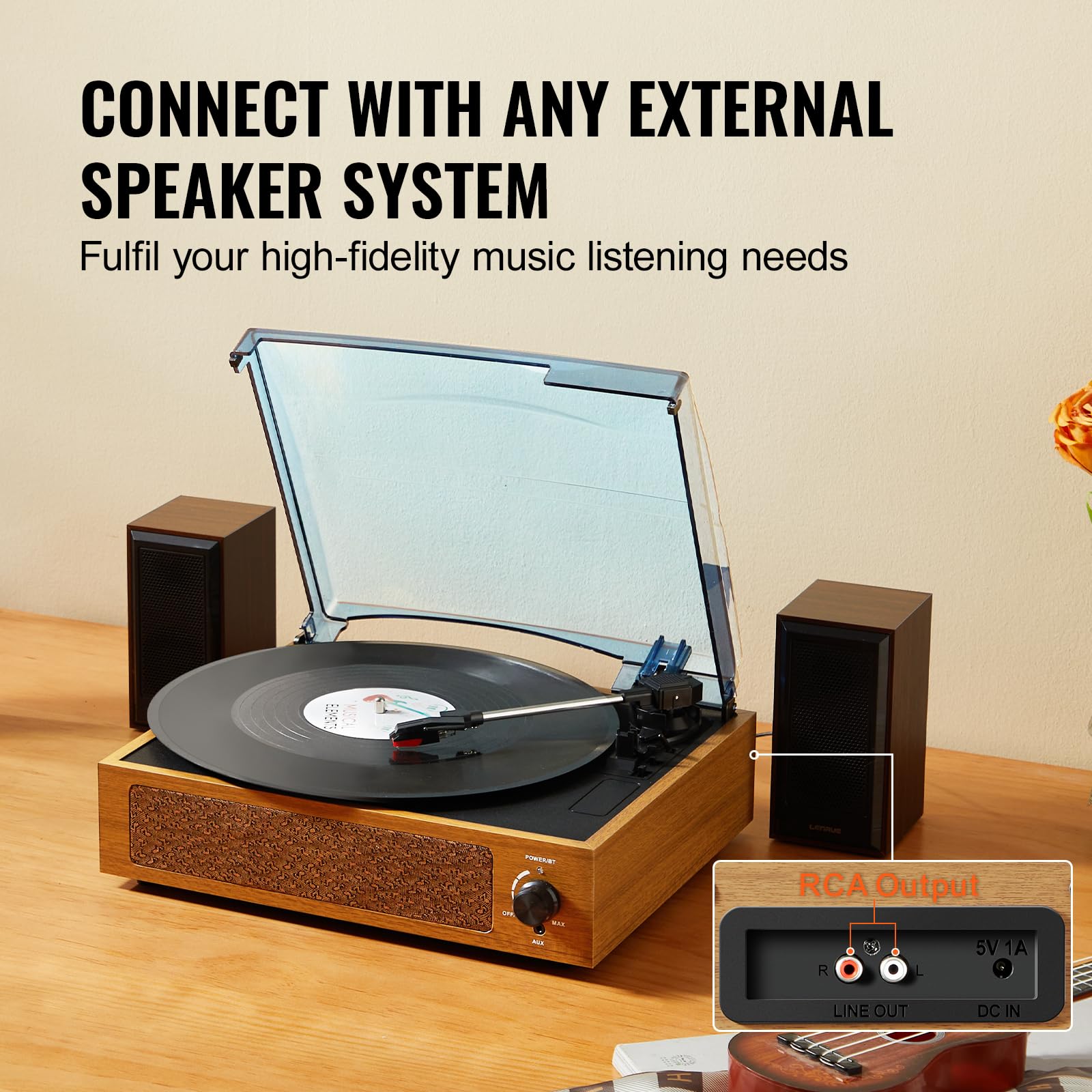 Foto 5 pulgar | Tocadiscos De Vinilo Vevor Con Altavoz De 3 W, Bluetooth De 3 Velocidades - Venta Internacional.
