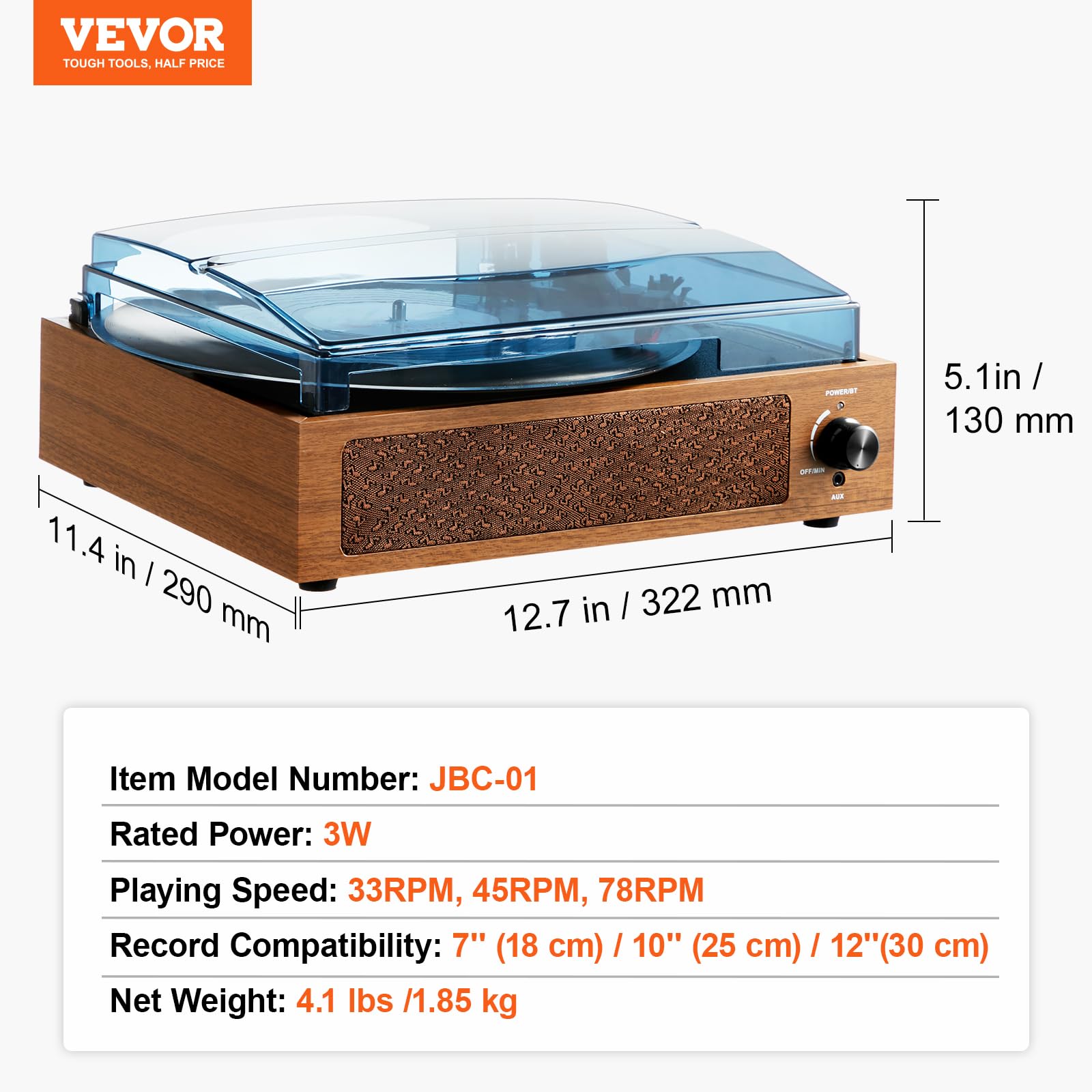 Foto 8 pulgar | Tocadiscos De Vinilo Vevor Con Altavoz De 3 W, Bluetooth De 3 Velocidades - Venta Internacional.