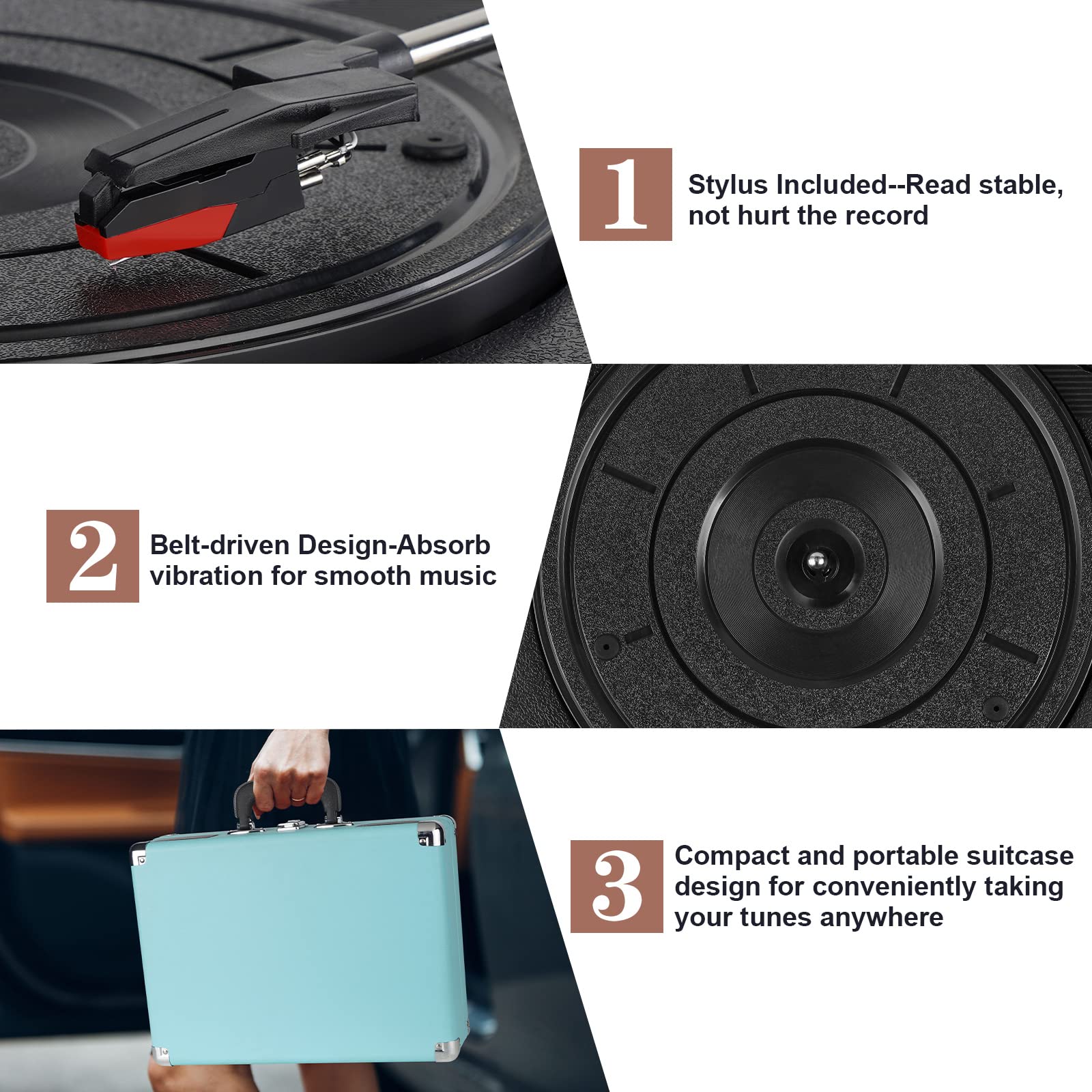 Foto 5 pulgar | Maleta Kedok Para Reproductor De Discos De Vinilo De 3 Velocidades Con Altavoces, Color Azul - Venta Internacional.