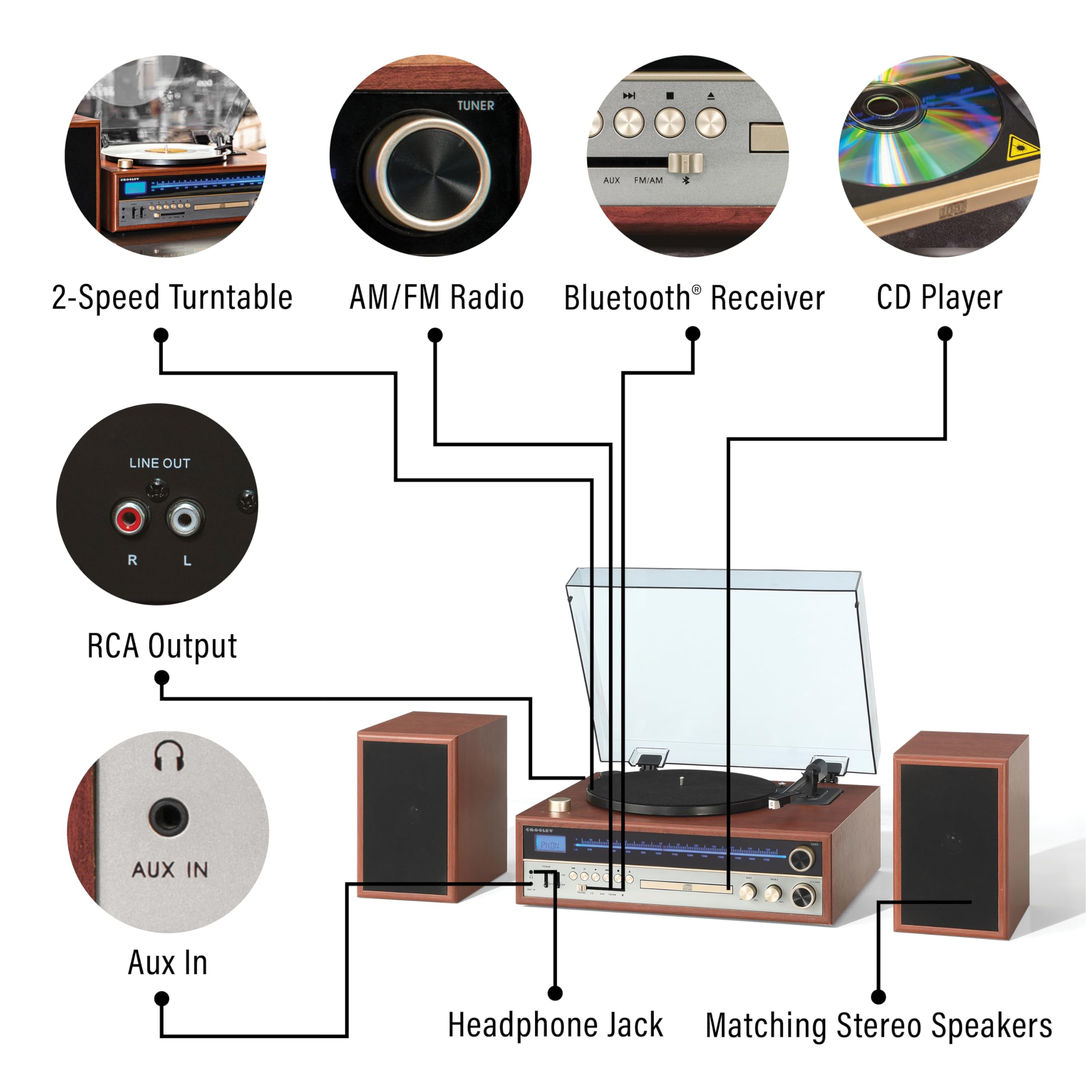 Foto 4 pulgar | Tocadiscos Crosley 1975t Con Bluetooth, Cd, Am/fm Walnut - Venta Internacional.