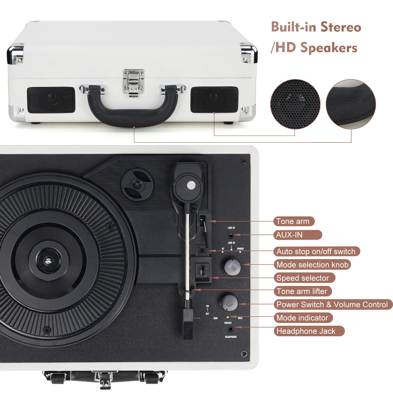 Foto 5 pulgar | Reproductor De Discos De Vinilo Br  Tocadiscos Inalámbrico Bluetooth De 3 Velocidades - Venta Internacional.