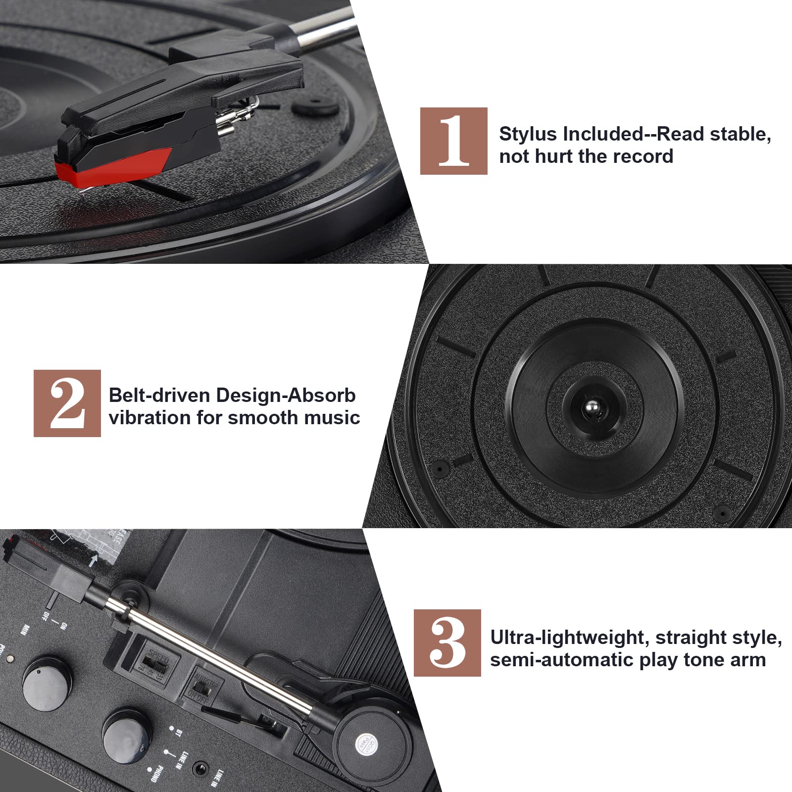 Foto 5 | Reproductor De Discos De Vinilo Br  Tocadiscos Inalámbrico Bluetooth De 3 Velocidades - Venta Internacional.
