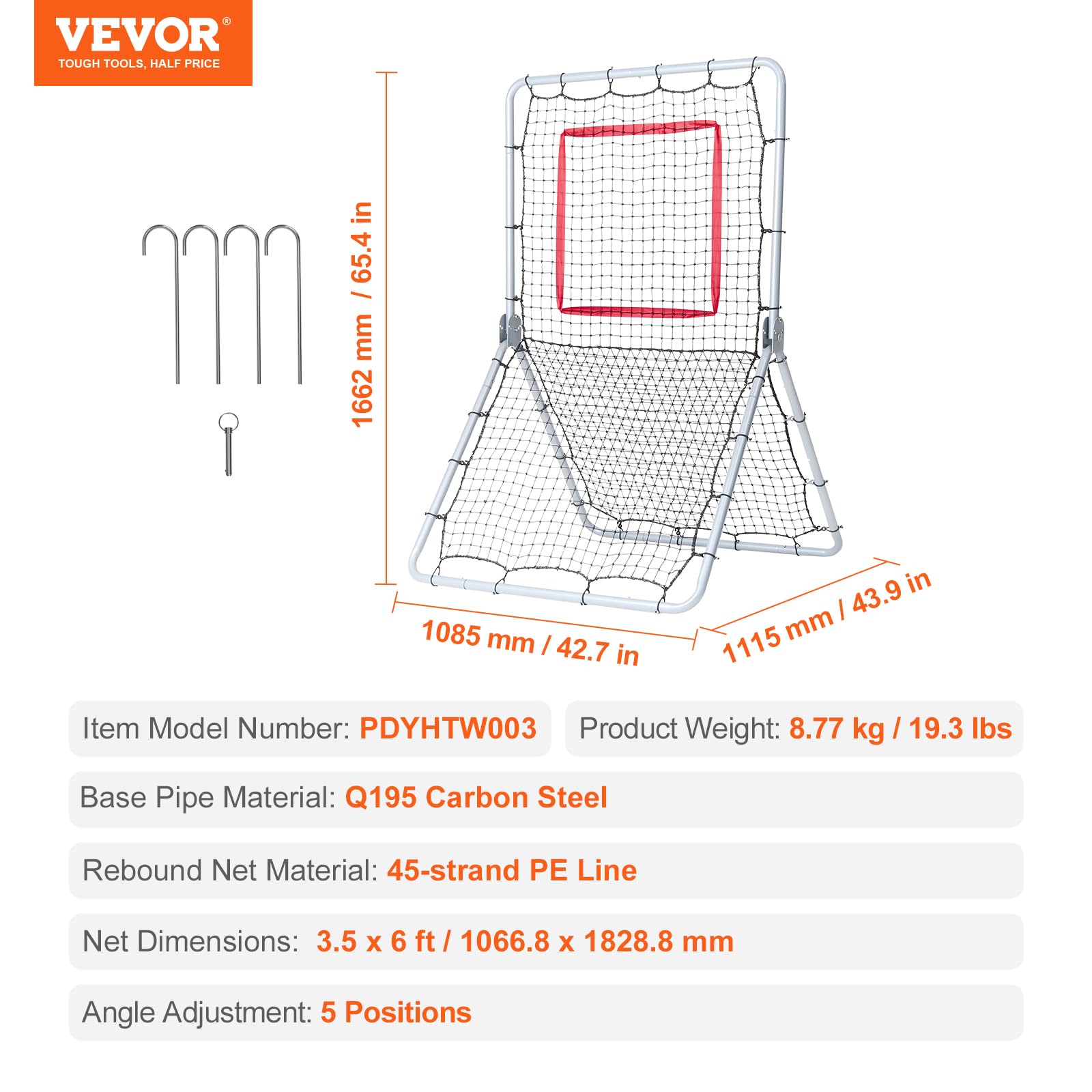Foto 8 pulgar | Rebounder Net Vevor Béisbol/softbol 1,1 X 1,8 M Con 5 Ángulos - Venta Internacional.