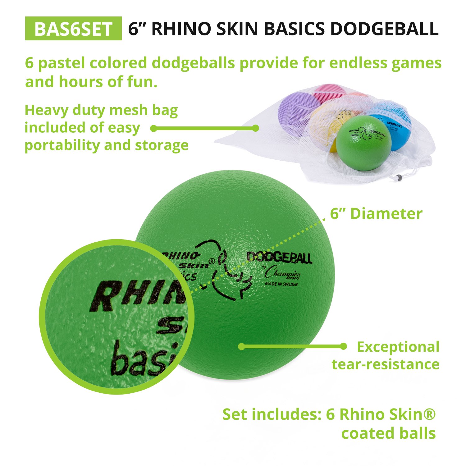 Foto 5 pulgar | Set De Dodgeball Champion Sports Rhino Skin Basic, 6 Pelotas - Venta Internacional.