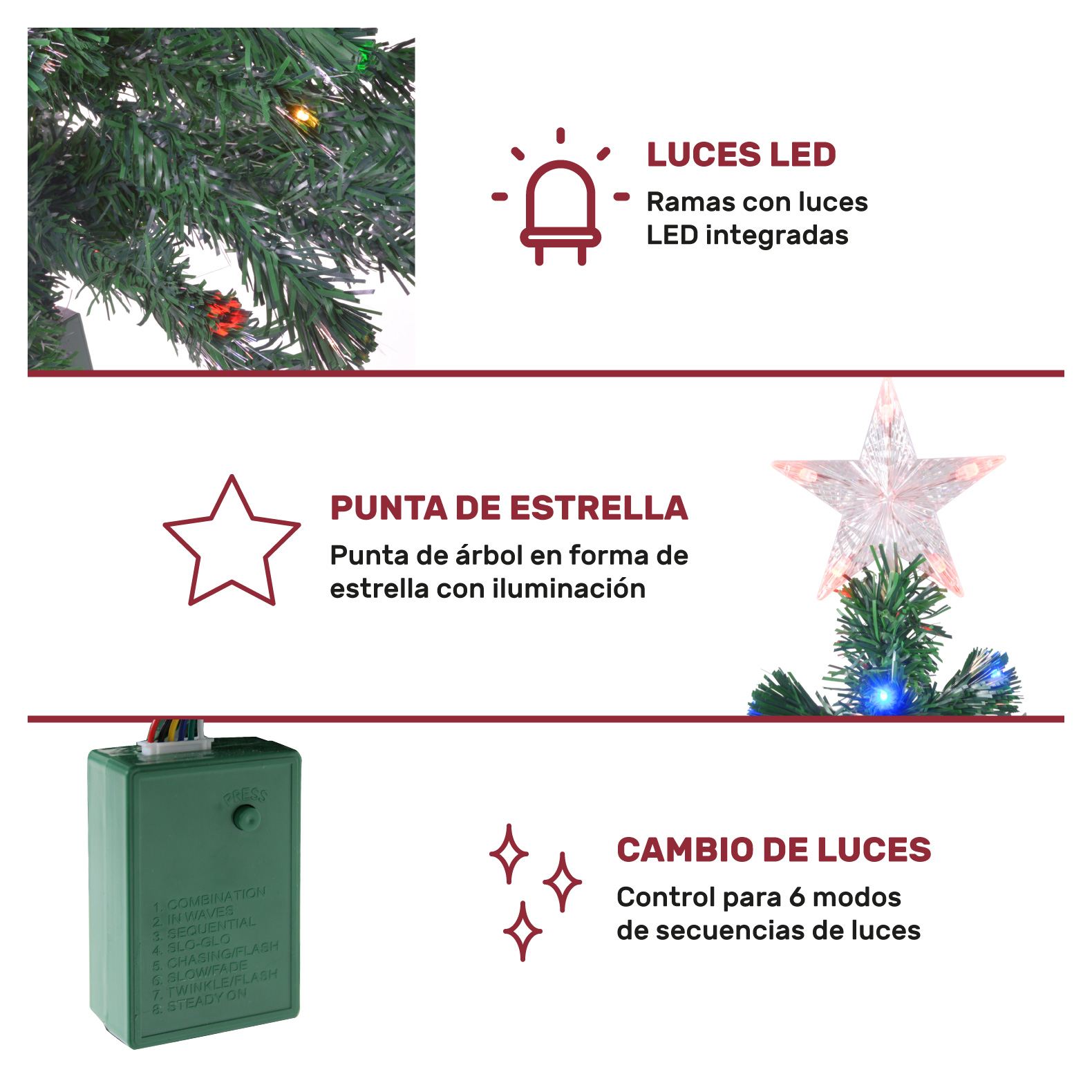 Foto 4 pulgar | Árbol de Navidad Jardimex color Verde Incluye Leds y Estrella