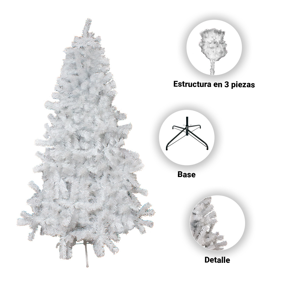 Foto 3 pulgar | Árbol Navideño Pino Ramas Montables color Blanco Brillantes Importadora La Merced Altura 1.80 M Artificial Plás
