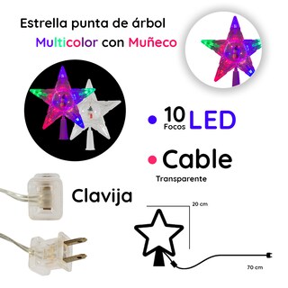 Foto 2 | Punta De Árbol Estrella Multicolor Luz Led Importadora La Merced Snowman Plástico Resistente