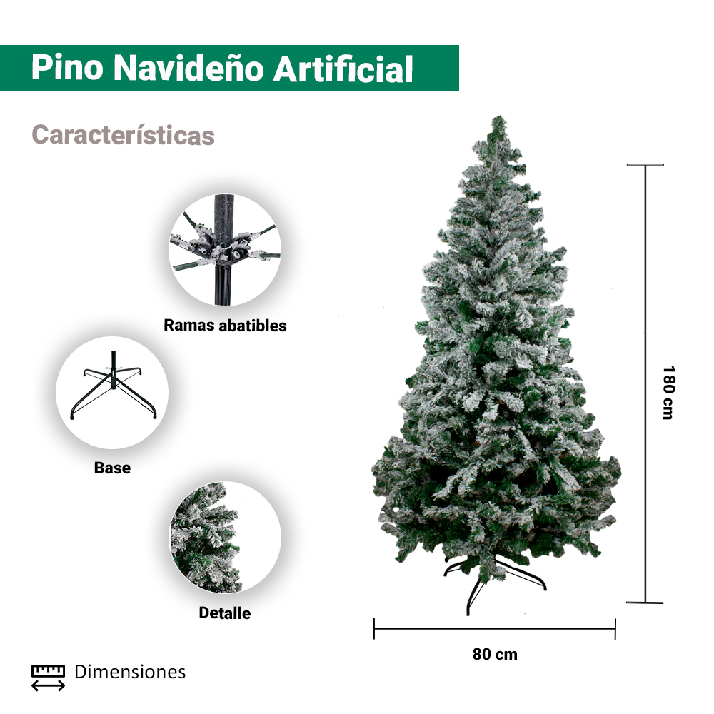 Foto 3 pulgar | Árbol Pino De Navidad Importadora La Merced color Verde Con Nevado De 1.80 Metros