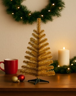 Foto 4 | Árbol de Navidad Mini Dorado 60 cm con Base Plástica Decoración Navideña de Escritorio