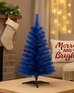 Foto 4 | Árbol de Navidad Mini Azul 60 cm con Base Plástica Decoración Navideña de Escritorio
