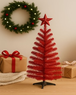 Foto 4 | Árbol de Navidad Mini Rojo 60 cm con Base Plástica Decoración Navideña de Escritorio