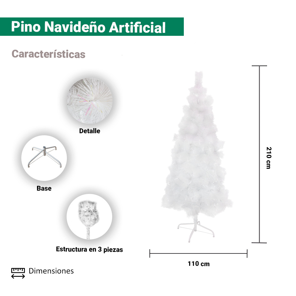 Foto 3 pulgar | Árbol Artificial de Navidad Importadora La Merced ZG-210ZSB Blanco 210 cm