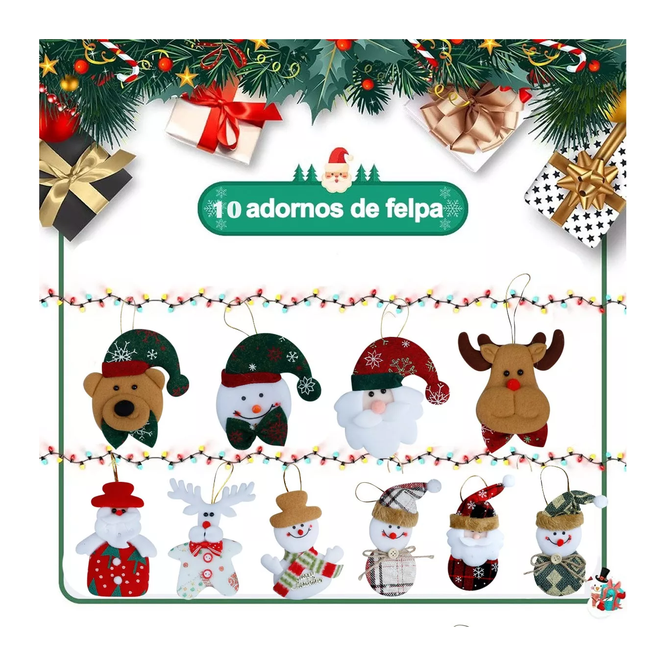 Foto 6 pulgar | Muñecos Navideños Colgantes para Árbol Belug Multicolor 10 Piezas