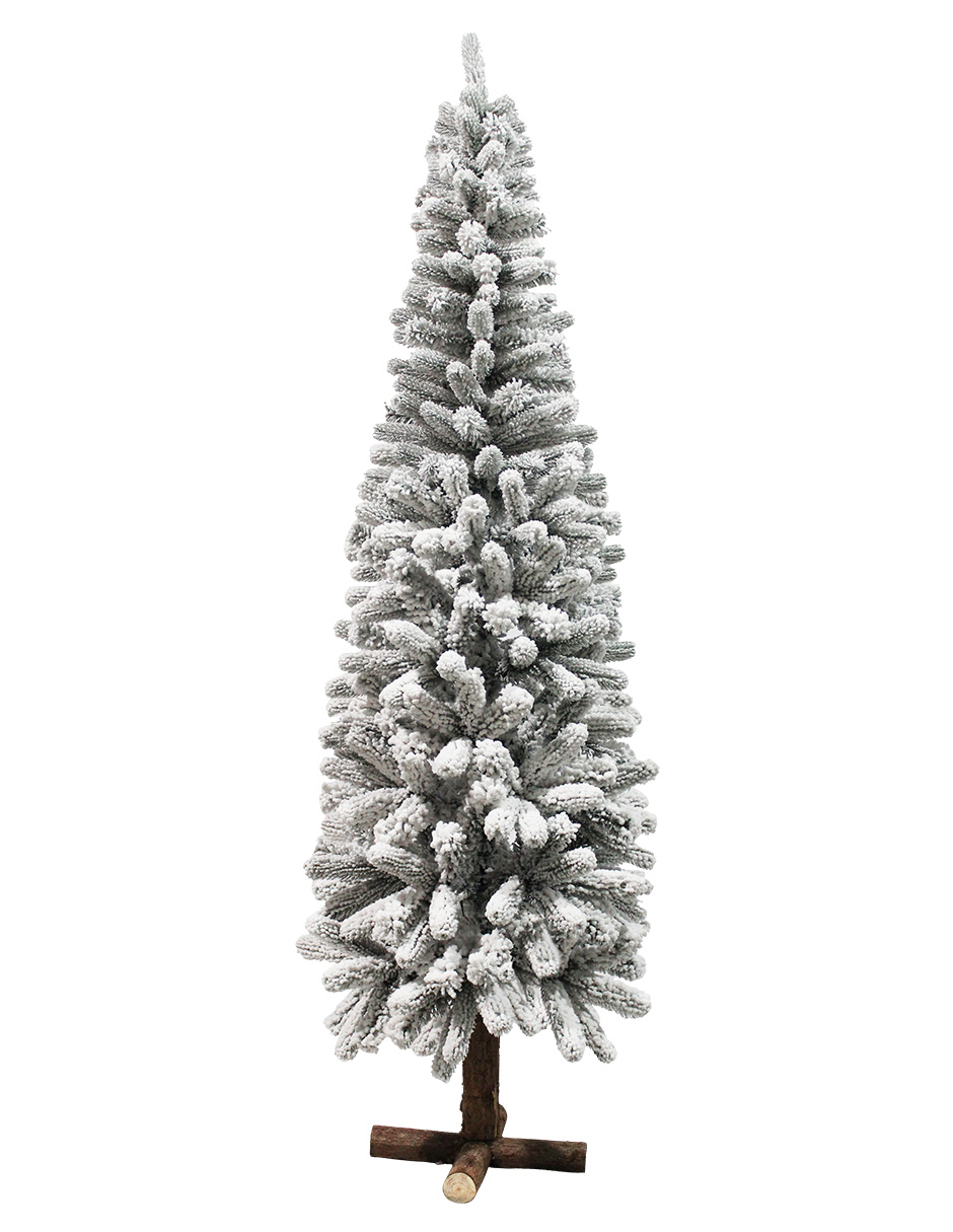 Árbol De Navidad Nevado Sentinel Pine Slim Tipo Lápiz Ramas Premium Pino Navideño 190 Cm De Alto Con Base De Madera R