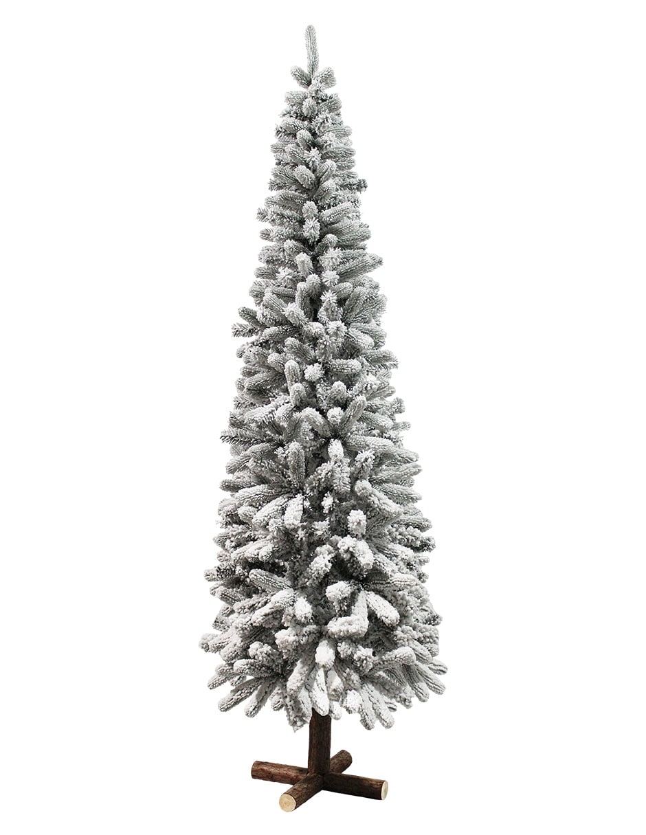 Árbol De Navidad Nevado Sentinel Pine Slim Tipo Lápiz Ramas Premium Pino Navideño 220 Cm De Alto Con Base De Madera R $3,489