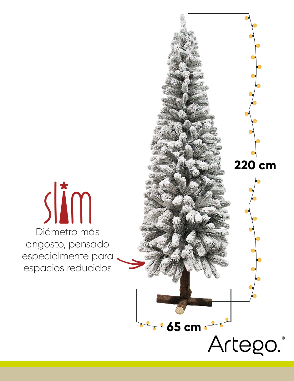 Foto 5 | Árbol De Navidad Nevado Sentinel Pine Slim Tipo Lápiz Ramas Premium Pino Navideño 220 Cm De Alto Con Base De Madera R