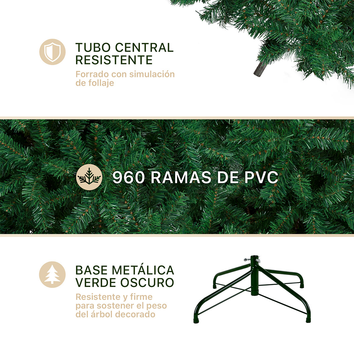 Foto 4 pulgar | Árbol De Navidad Artificial Esquimal Pino Verde 1.90m Con 960 Ramas