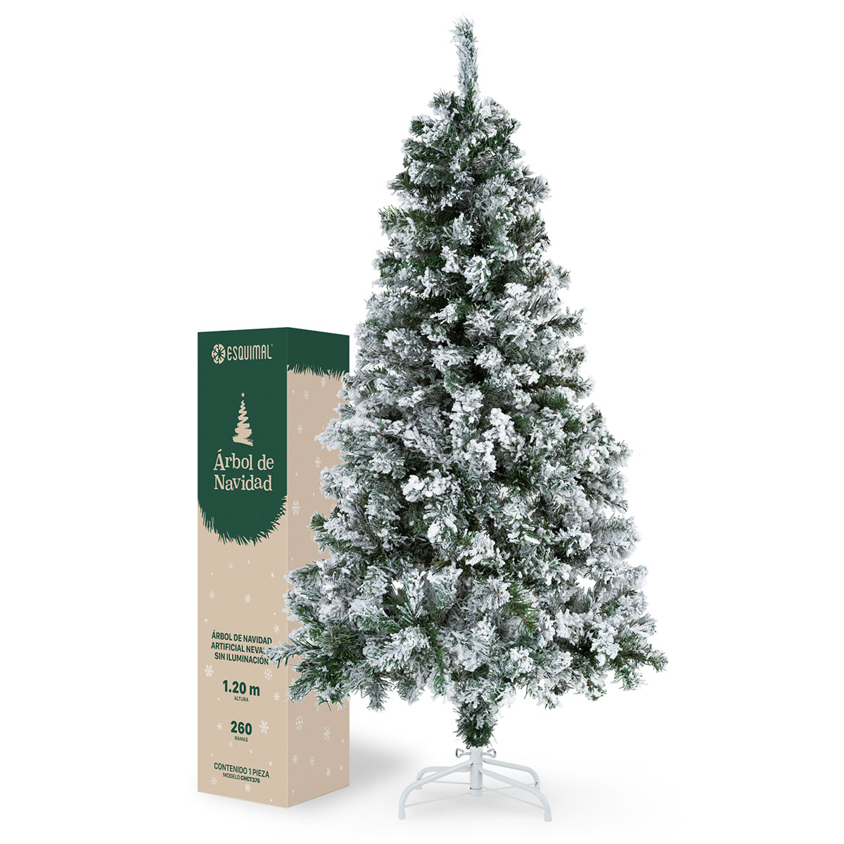 Árbol De Navidad Artificial Esquimal Pino Verde Nevado 1.20 M Con 260 Ramas