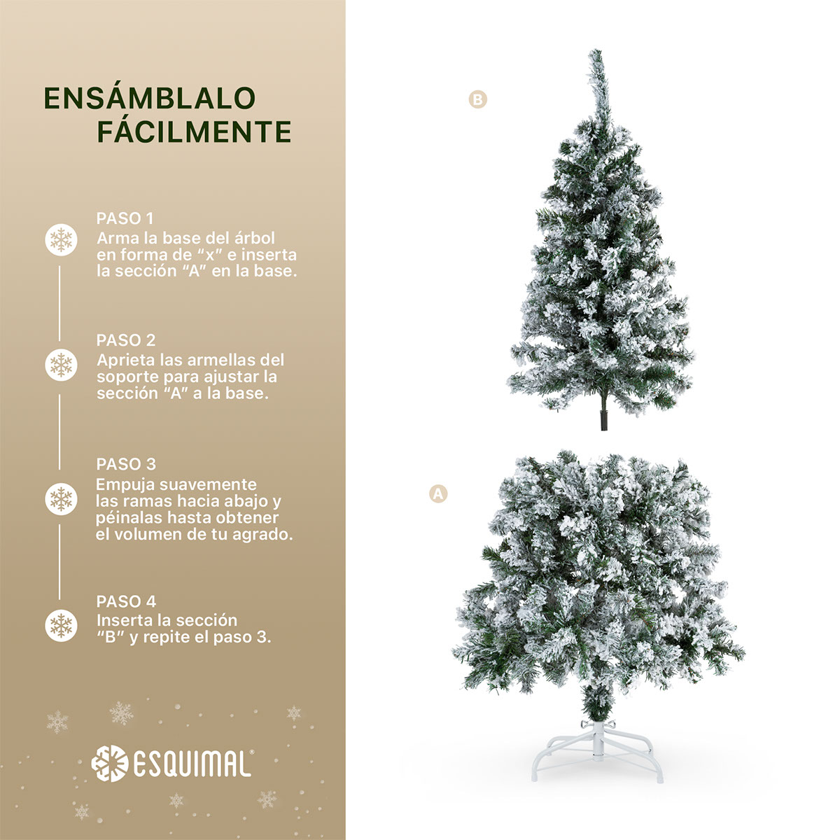 Foto 5 | Árbol De Navidad Artificial Esquimal Pino Verde Nevado 1.20 M Con 260 Ramas