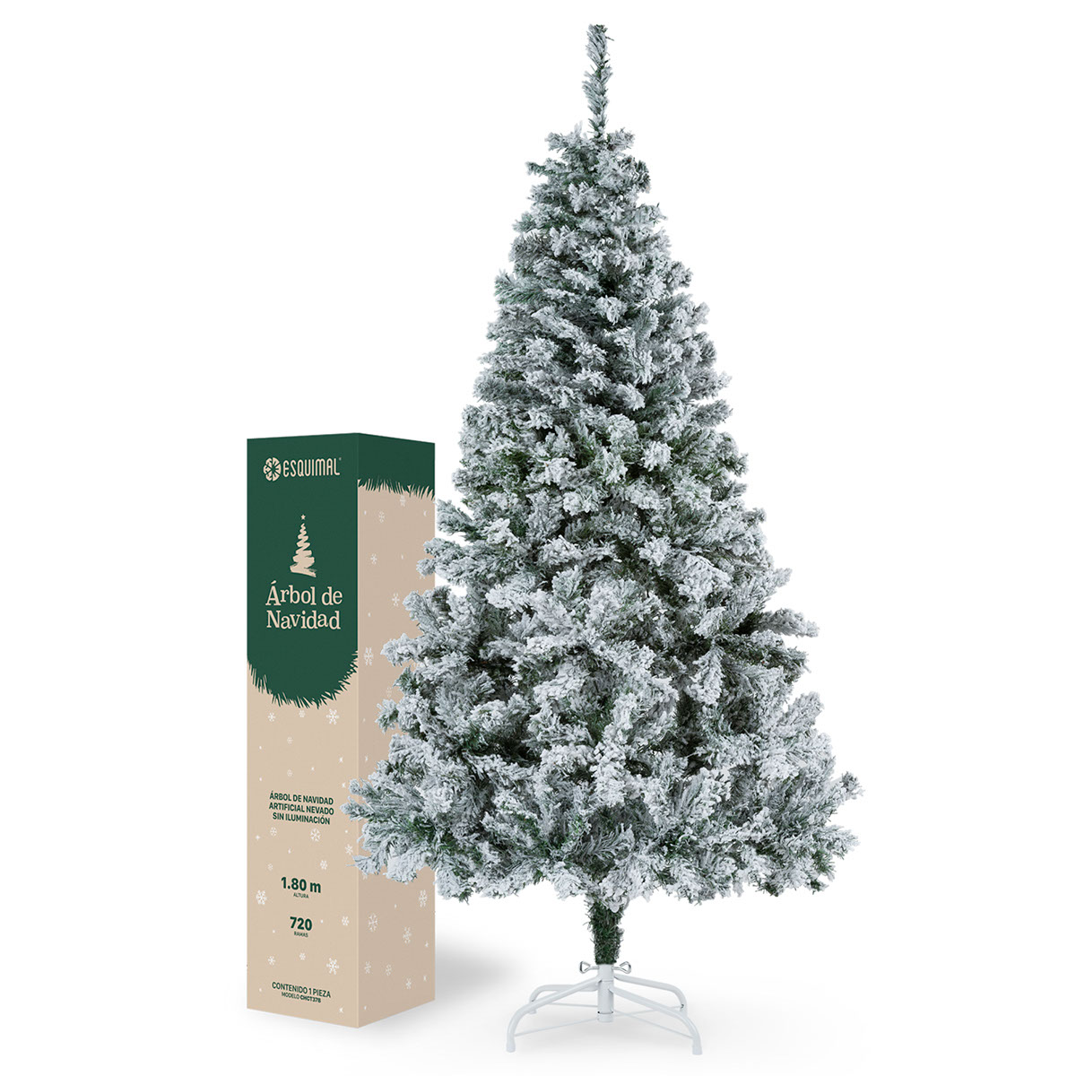 Árbol De Navidad Artificial Esquimal Pino Verde Nevado  1.80m Con 720 Ramas