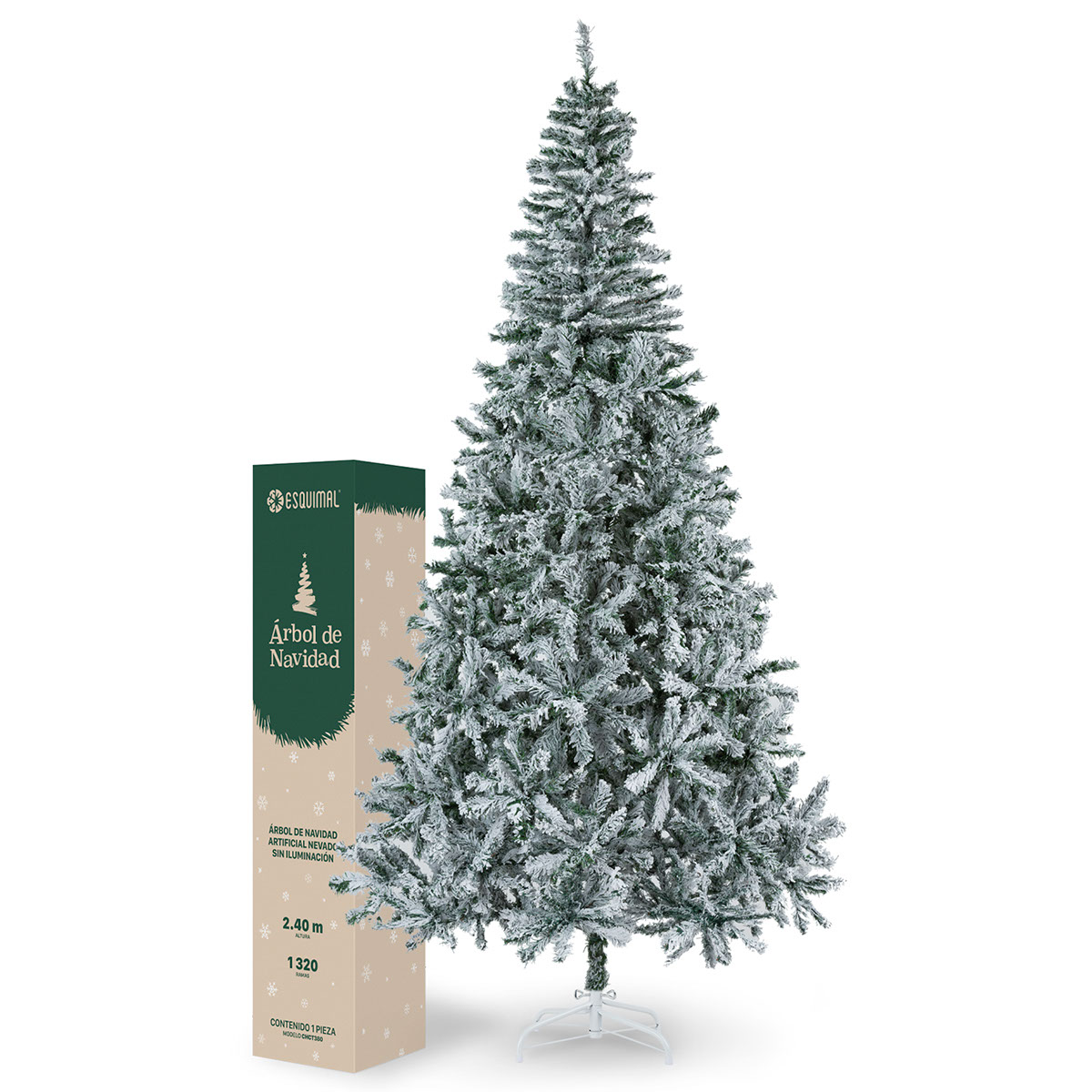 Árbol De Navidad Artificial Esquimal Pino Verde Nevado  2.40m Con 1320 Ramas